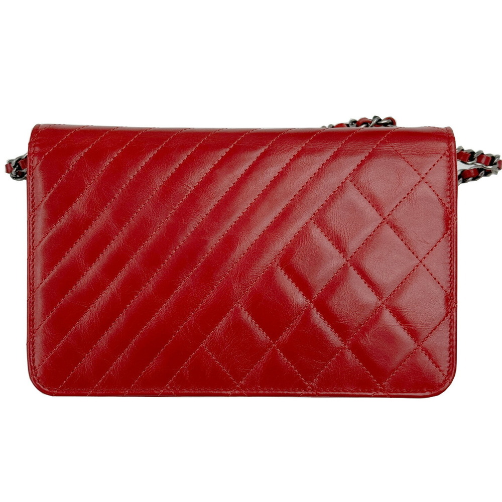 Chanel Boy Red Chain Bag Leather Bag Shoulder Matelasse Calf Matte Shoulder